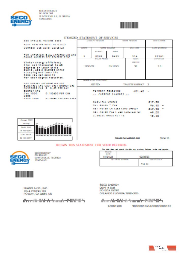 Seco Energy utility business bill, SCR PSD template